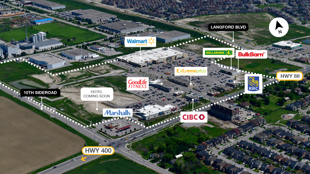 Property map of the SmartCentres Bradford shopping center 