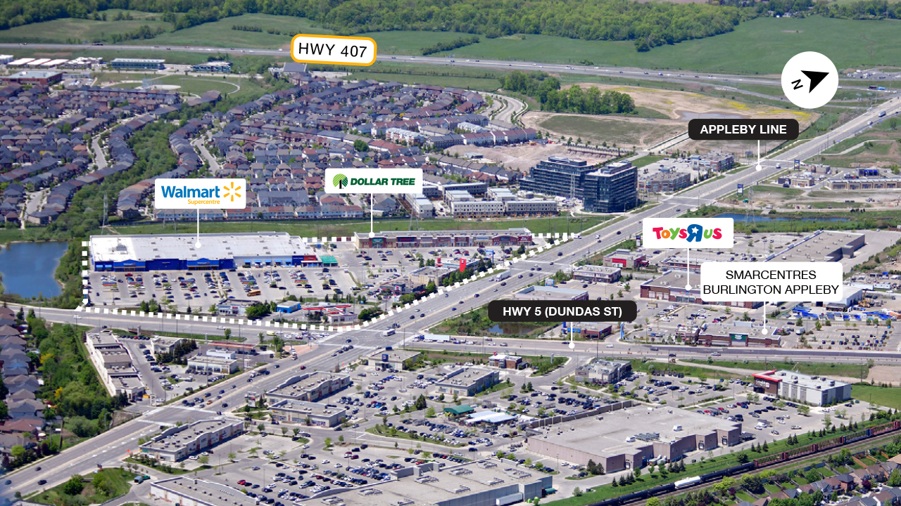 SmartCentres Burlington North property map showing the shopping center stores 