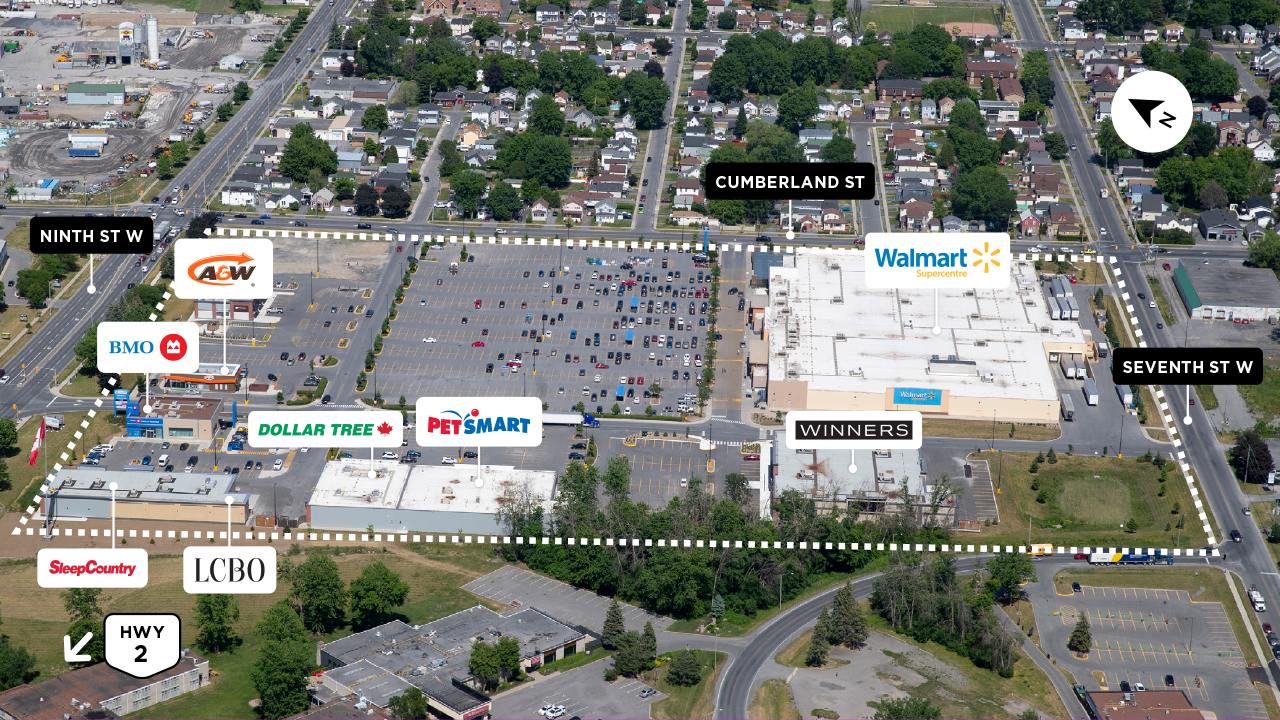 Property Map of SmartCentres Cornwall shopping center showing retail business spaces