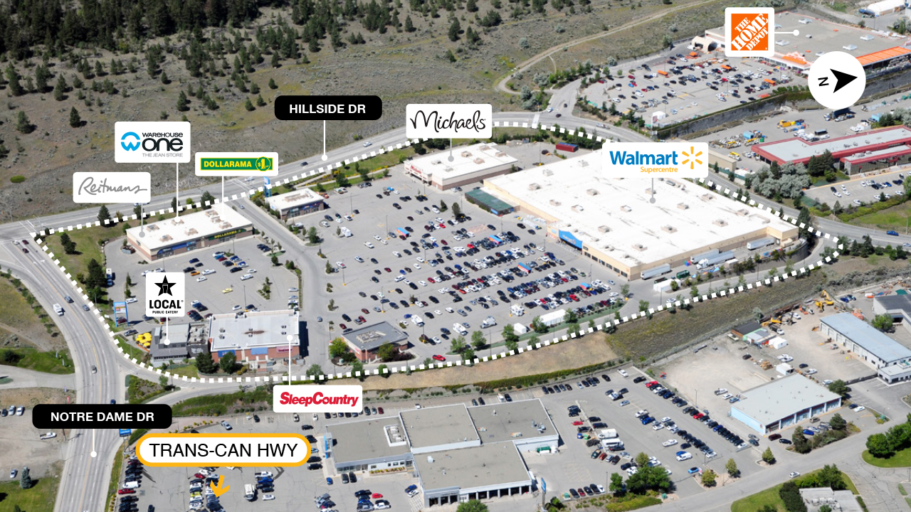 SmartCentres Kamloops property map showcasing proximity to the Trans Canada Highway