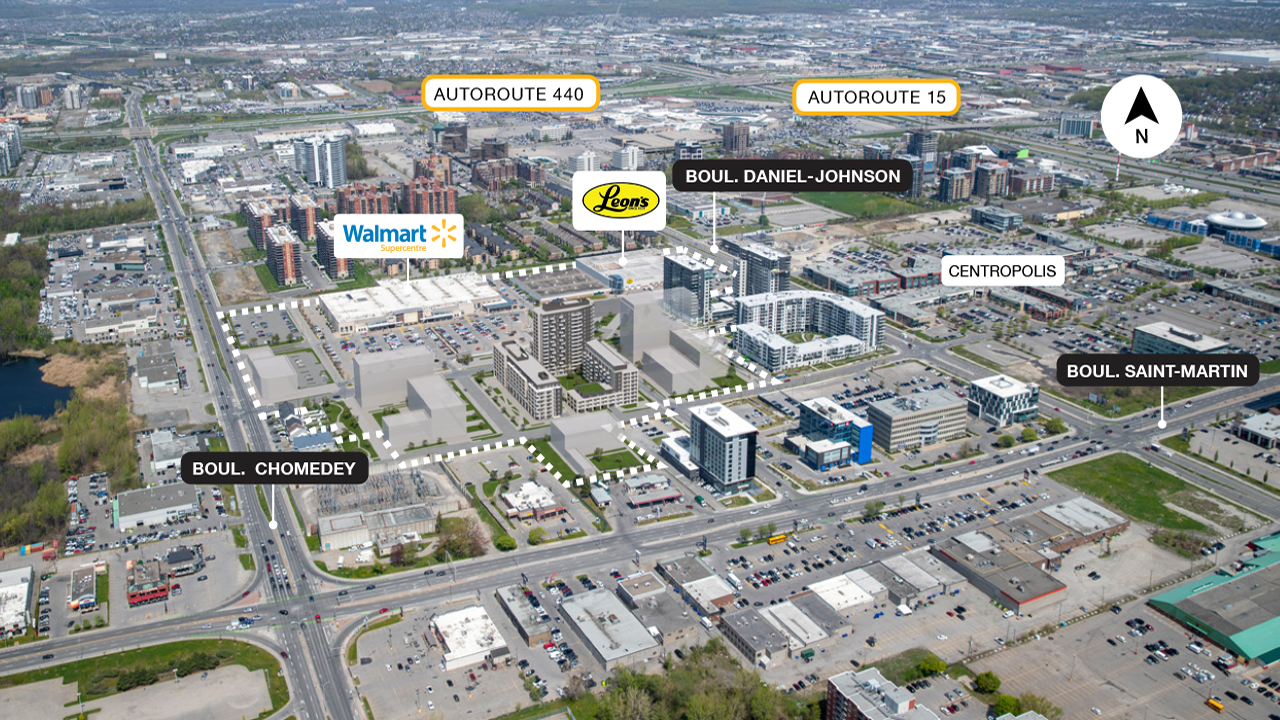 SmartCentres Laval Centre property map detailing prominent retailers and highway access