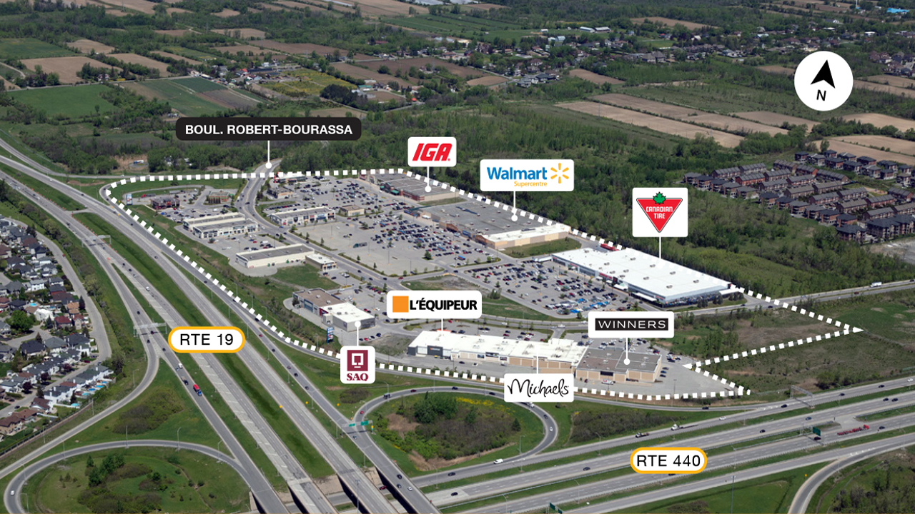 SmartCentres Laval East property map showing prime access to Autoroute 19 and 440