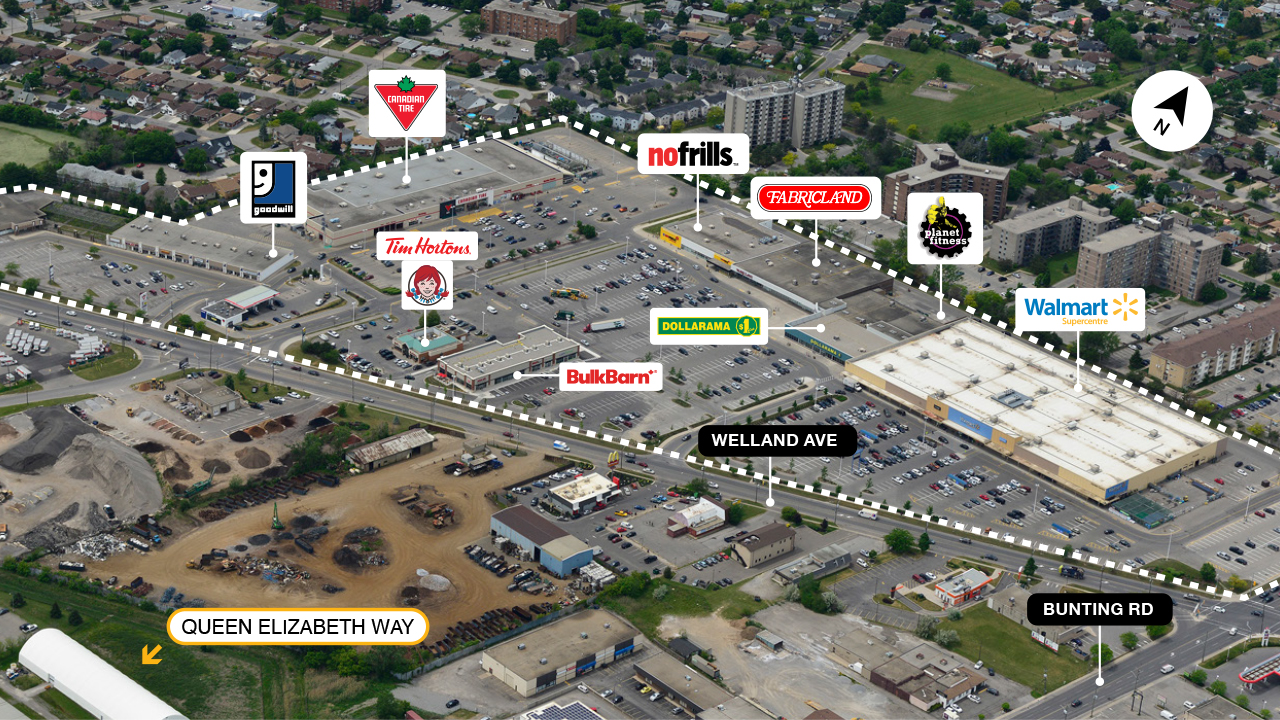 SmartCentres Lincoln Value Centre property map showing accessibility to the QEW in St Catharines 