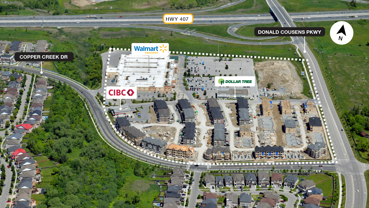 SmartCentres Markham East property map showing prime access to Highway 407