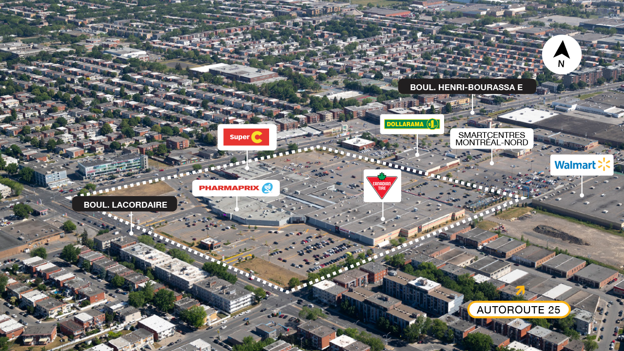 Property map of the SmartCentres Place Bourassa mall with prime highway accessibility