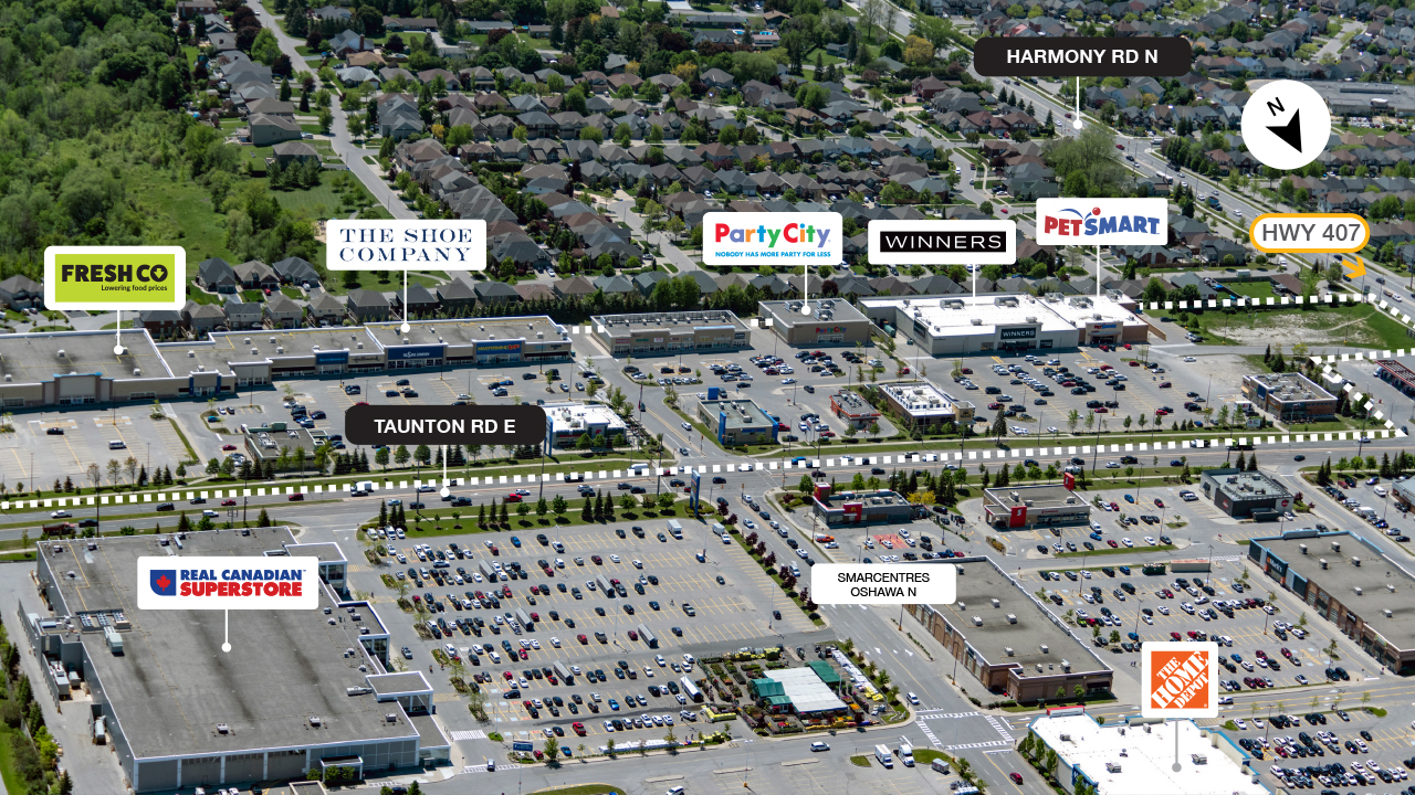 Property map of the SmartCentres Oshawa North retail shopping center 