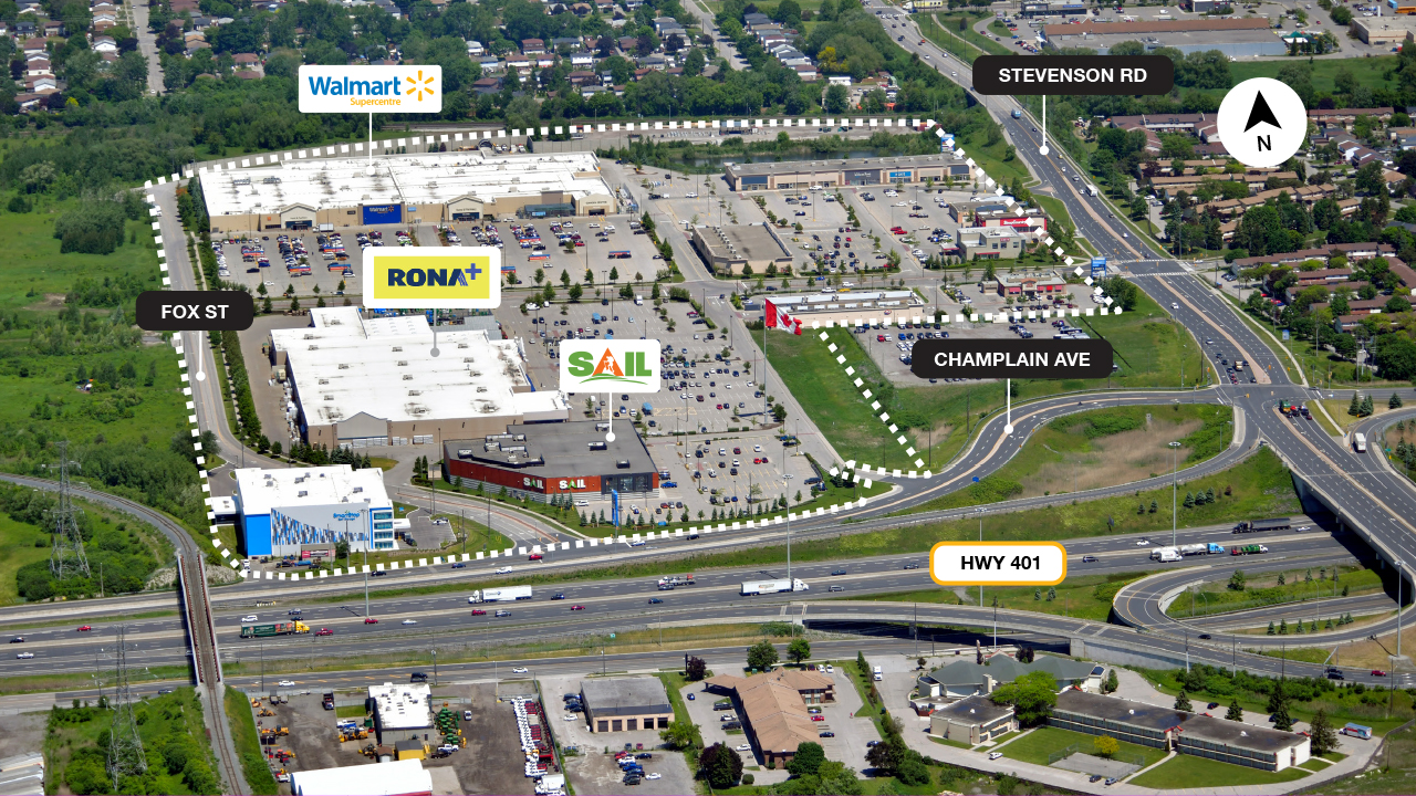 SmartCentres Oshawa South property map showcasing easy accessibility to Highway 401