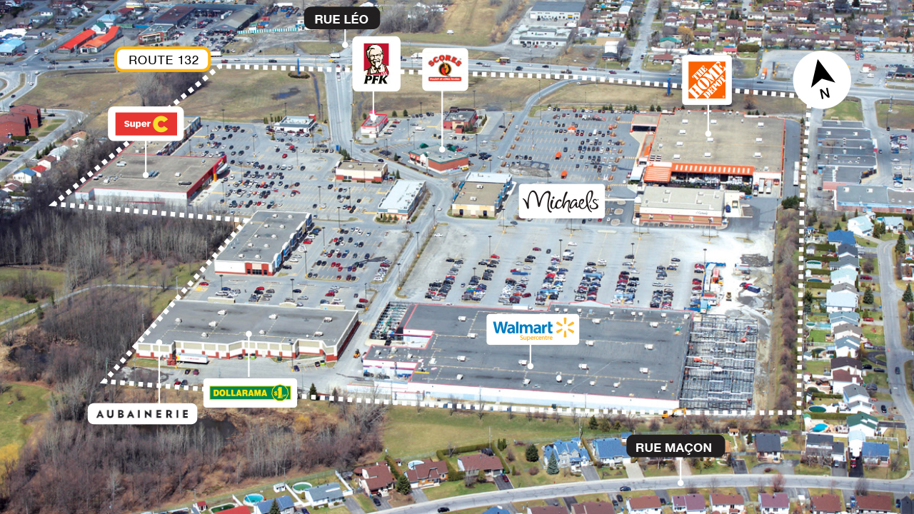 SmartCentres Saint Constant property map highliting easy access to Route 132