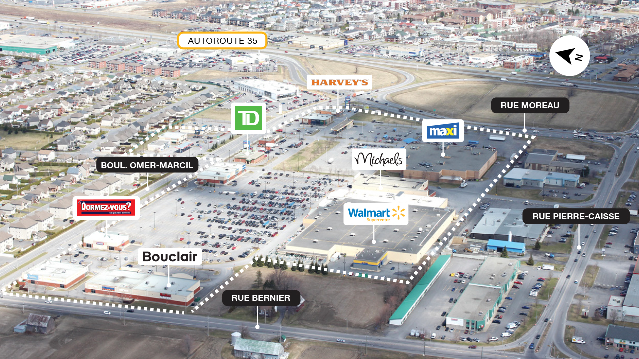 Property map of the SmartCentres Saint-Jean shopping center showing accessibility to Autoroute 35