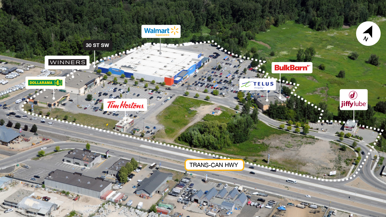 SmartCentres Salmon Arm property map showing quick and easy access to the Trans Canada Highway