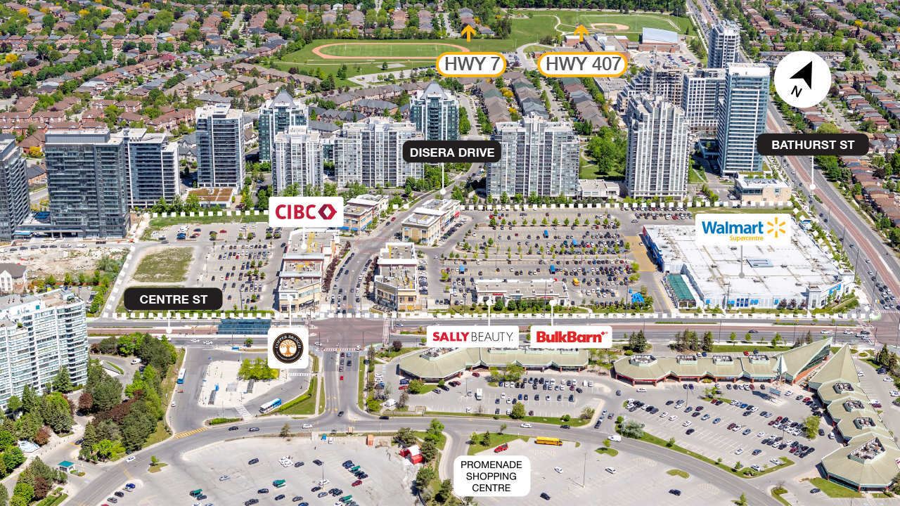 SmartCentres Thornhill property map showing main retail stores and surrounding community identifiers
