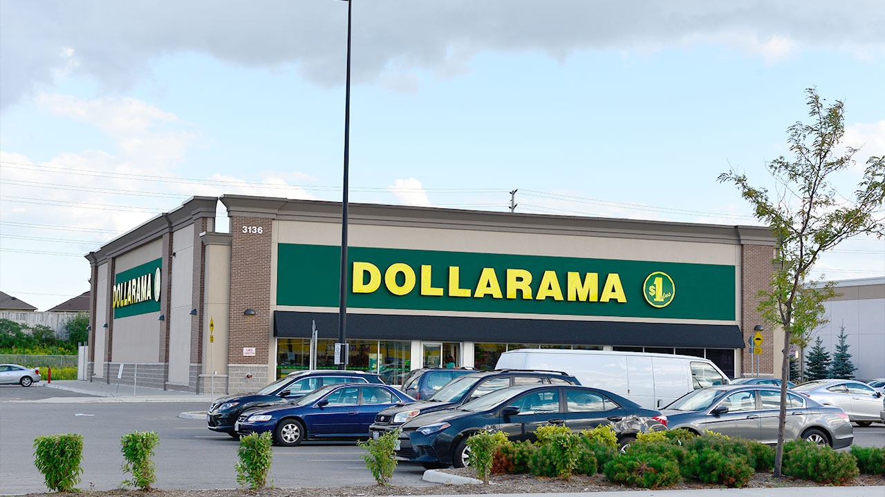Image of an affordable Dollarama dollar store and prime real estate space for lease in Missisauga
