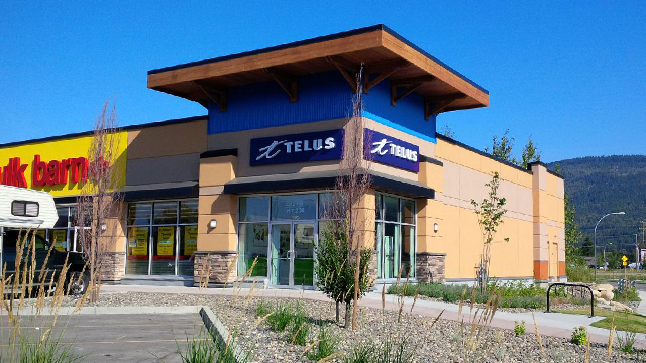 Image of an electronics store and bulk food retailer at the SmartCentres Salmon Arm retail center